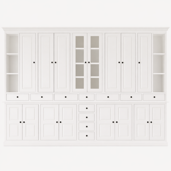 123kast  Buffetkast Sligo - 360x50x250H cm - dichte deuren - glazen deuren - open planken