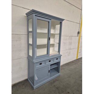 Showmodel Buffetkast Chateau - 125x45x220H cm - 2 vitrine schuifdeuren - 3 soft close lades - 2 dichte schuifdeuren - glazen zijkanten