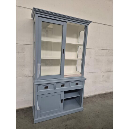 123kast Showmodel Buffetkast Chateau - 125x45x220H cm - 2 vitrine schuifdeuren - 3 soft close lades - 2 dichte schuifdeuren - glazen zijkanten