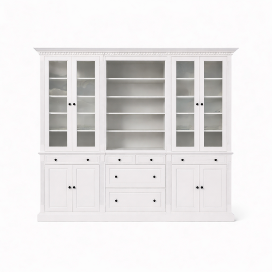 123kast  Buffetkast Hollywood - 300x40x240H cm - boekenkast - open vak in midden - verstelbare planken - 2 uitschuif planken - 4 soft close lades