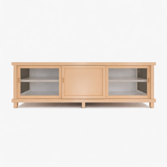 123kast  TV dressoir Manaus - 200x50x50H cm - 3 schuifdeuren - deels van glas - op pootjes - strak design