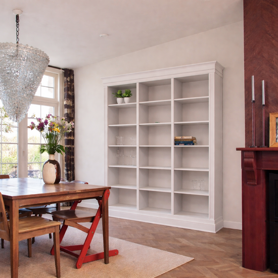 123kast  Boekenkast Queens library - 200x40x240H cm - 15 verstelbare planken - demontabel - strakke landelijke afwerking