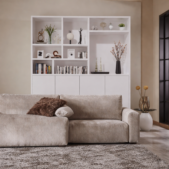 123kast  Vakkenkast Terni -  220x40x230H cm - 4 cm plank dikte - 4 push to open deuren - strak design