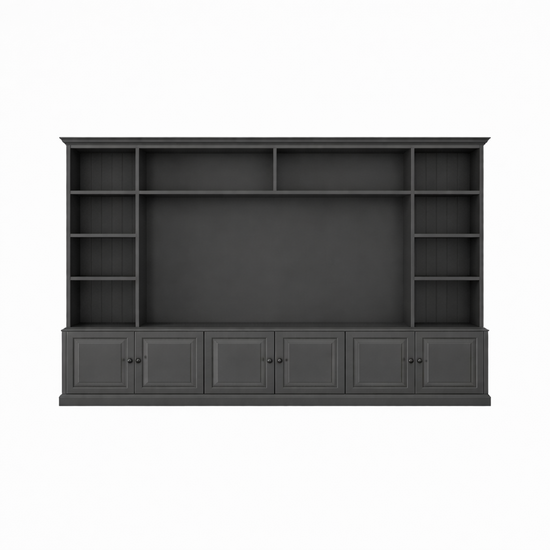 123kast Showmodel Tv boekenkast Calgary - 330x35/45x245H cm -  open vakken - scharnier deurtjes