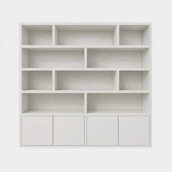 123kast  Showmodel Vakkenkast Londen 02 - 250x40x240H cm - strak design - 4 greeploze deuren - push to open deuren - open vakken - 5cm plank dikte