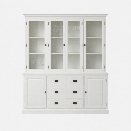 123kast Showmodel Buffetkast Lin 01 - 200x48x220H cm - 4 vitrine scharnierdeuren - 6 soft close lades - 2 dichte scharnierdeuren