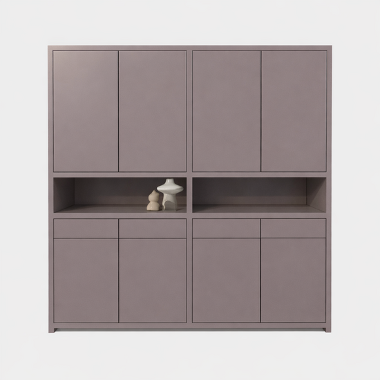 123kast  Vakkenkast Lanzarote - 240x50x240H cm - 8 push to open deuren - greeploze deuren - 4 soft close lades - strak design - open vak in het midden