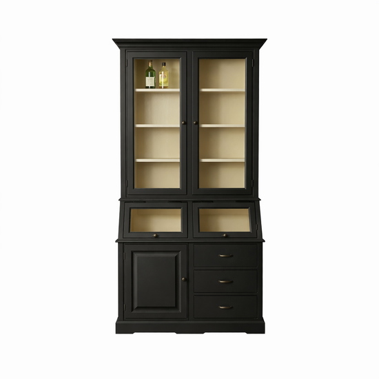 123kast  Showmodel Grutterskast Porto Marie - 110x52x220H cm - RAL 9011 buiten - Leem binnen - 3 scharnierdeuren - 2 kleppen - 3 soft close lades