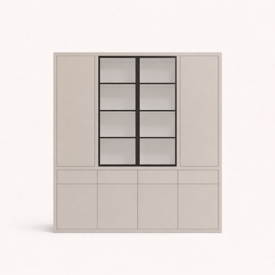 123kast  Showmodel Vitrinekast Milazzo - 240x40x250H cm - stalen deuren - ral 9010