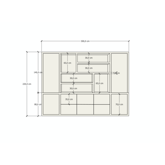 123kast Vakkenkast Yoko - 300x40x220H cm - 5cm frame dikte -melamine afwerking