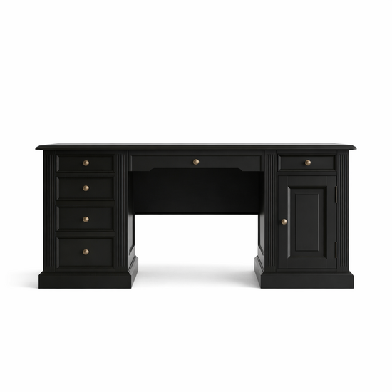 123kast  Showmodel Bureau Philine - 160x70x79H cm - RAL 9005 - uitschuifbaar toetsenblad - 5 soft close lades - 1 dichte scharnierdeur - klassiek