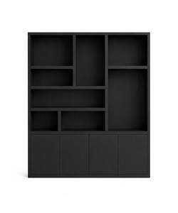 Showmodel vakkenkast Formentera - 200x35x235H cm - RAL 9005 zwart eiken