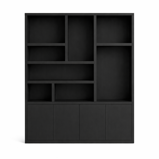 123kast  Showmodel vakkenkast Formentera - 200x35x235H cm - RAL 9005 zwart eiken