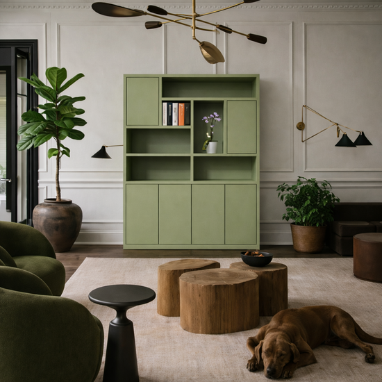 123kast  Vakkenkast Pamploma - 200x35x235H cm - 4cm plank dikte - strak design - greeploze deuren in bovenkast - open vakken - push to open deuren