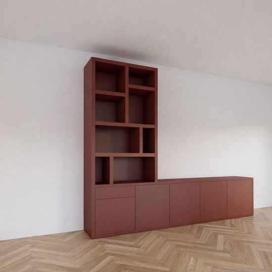 123kast  Tv dressoir Lizard - 300x40x240H cm - vakkenkast gedeelte - push to open deuren - push to open lade - strakke afwerking