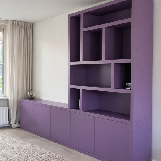 123kast  Tv dressoir Lizard - 300x40x240H cm - vakkenkast gedeelte - push to open deuren - push to open lade - strakke afwerking