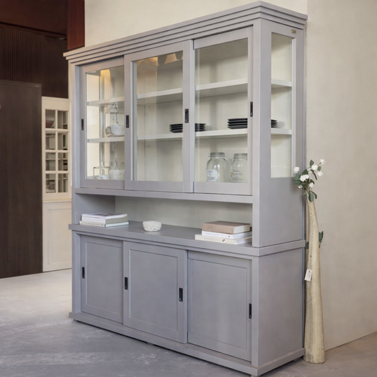 123kast  Buffetkast Tavira - 190x47x220H cm - schuifdeuren - deels van glas - open vak - op pootjes