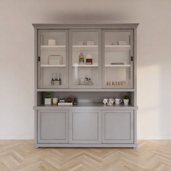 123kast  Buffetkast Tavira - 190x47x220H cm - schuifdeuren - deels van glas - open vak - op pootjes