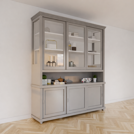 123kast  Buffetkast Tavira - 190x47x220H cm - schuifdeuren - deels van glas - open vak - op pootjes