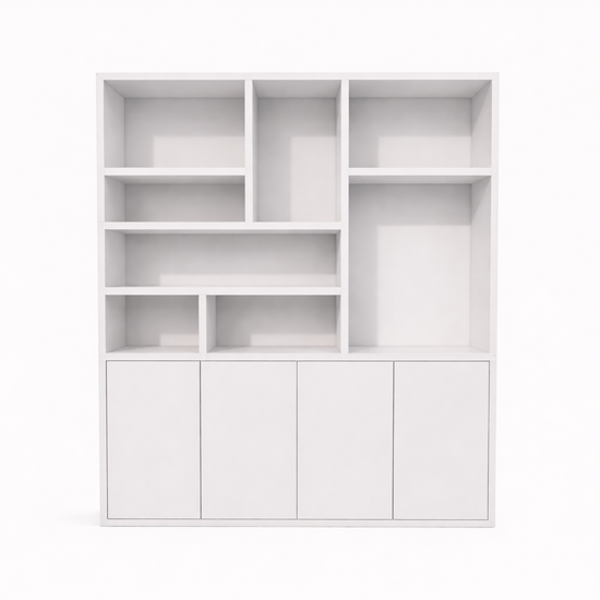 123kast  Vakkenkast Formentera - 200x35x235H cm - plank dikte 4cm - 4 greeploze push to open deuren - strak design