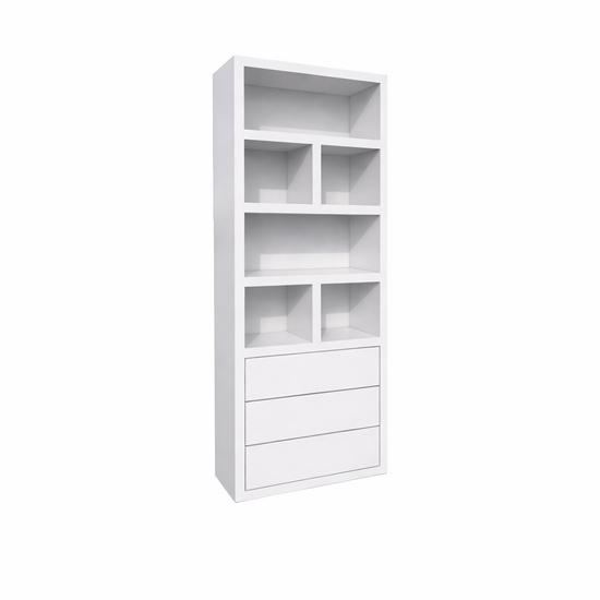 123kast  Vakkenkast Dallas - 90x40x230H cm - strak design - open vakken - 3 greeploze soft close lades - 5cm plank dikte