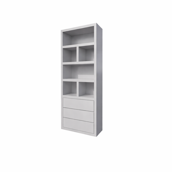 123kast  Vakkenkast Dallas - 90x40x230H cm - strak design - open vakken - 3 greeploze soft close lades - 5cm plank dikte
