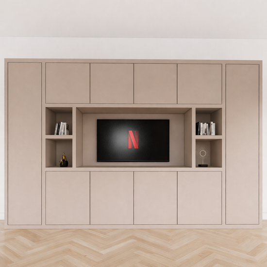 123kast  TV vakkenkast Bali - 350x40x210H cm - 10 push to open deuren - 5 open vakken