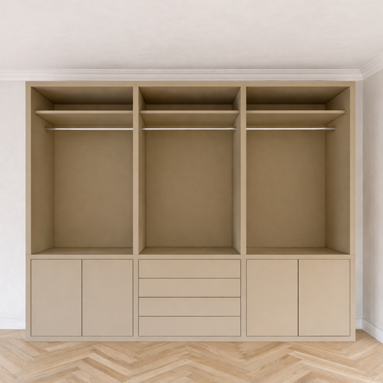 123kast  Kleding Bermuda - 300x60x240H cm - 4 push to open lades - push to open deuren - strakke afwerking