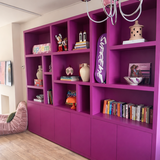 123kast  Vakkenkast Madrid - 280x40x240H cm - 5cm plank dikte - strak design - 6 greeploze push to open deuren - open vakken