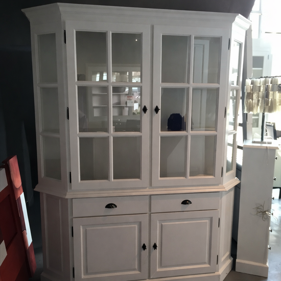 123kast  Buffetkast Winchester - 160x45x200H cm - half rond - 2 vitrine scharnierdeuren - 2 soft close lades - 2 dichte scharnierdeuren