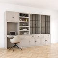 123kast  Bureau buffetkast Kansas - 340x50x220H cm - met stalen deuren - bureau vak met uitschuif plank - open boekenkast gedeelte