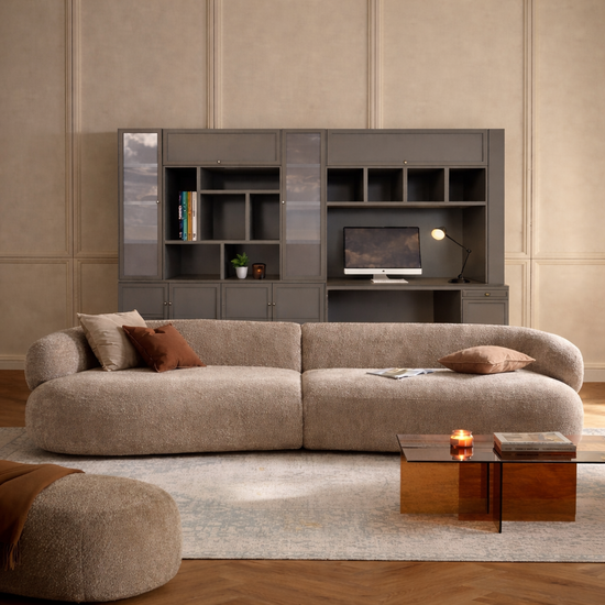 123kast  Vakkenkast / Bureau Luxemburg - 400x50/70x250H cm - vakkenkast met inbouw bureau - met vitrinedeuren - met dichte klepdeuren -