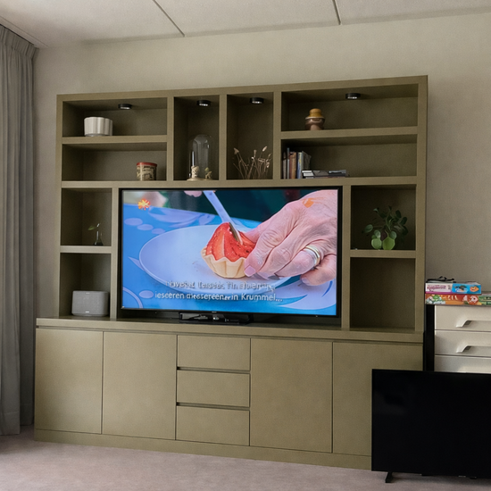 123kast  Tv vakkenkast Sineu 02 - 250x30/50x240H cm - push to open deuren - soft colse lades - open vakken - strakke afwerking