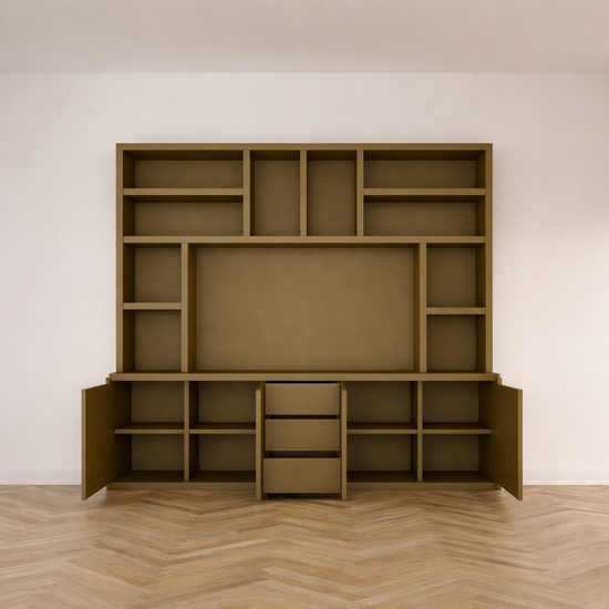 123kast  Tv vakkenkast Sineu 02 - 250x30/50x240H cm - push to open deuren - soft colse lades - open vakken - strakke afwerking