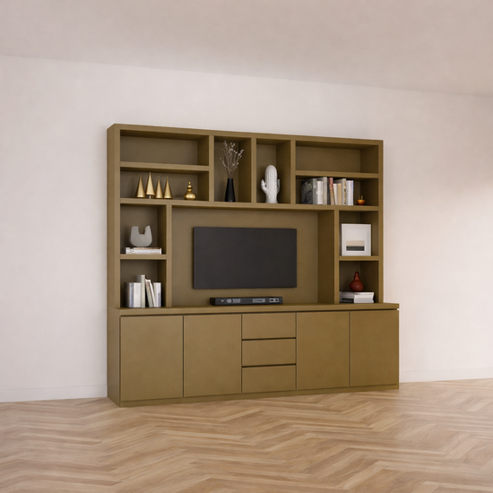 123kast  Tv vakkenkast Sineu 02 - 250x30/50x240H cm - push to open deuren - soft colse lades - open vakken - strakke afwerking