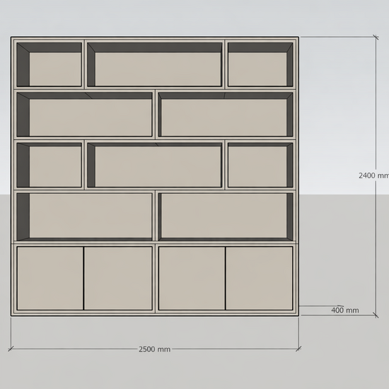 123kast  Vakkenkast Londen 02 - 250x40x240H cm - strak design - 4 greeploze deuren - push to open deuren - open vakken - 5cm plank dikte