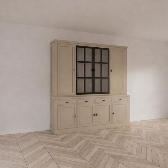 123kast  Buffetkast Montana 05 - 220x46x220H cm - dichte deuren - 2 stalen deuren - strak design - zwarte greepjes - 4 soft close lades