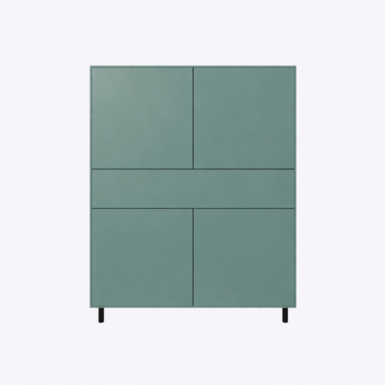 123kast  Opbergkast Piana - 112x42x162H cm - op stalen zwarte poten - 1 push to open lade - 4 push to open deuren