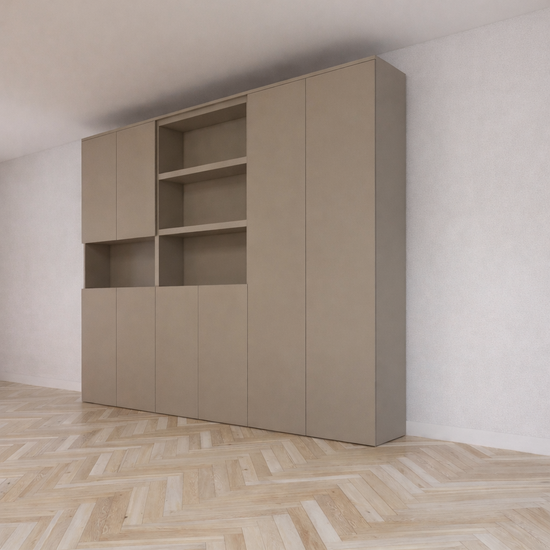 123kast  Vakkenkast Huete - 300x40x240H cm - push to open deuren - 4 open vakken