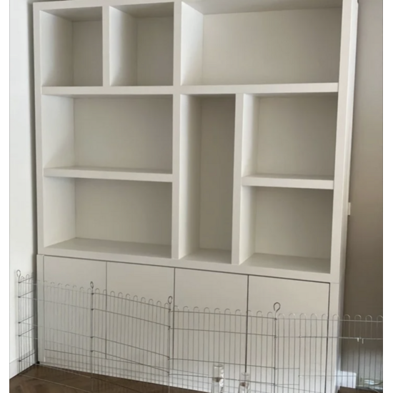 123kast  Vakkenkast Manhattan 04 - 200x40x240H cm - strak design - 4 push to open deuren - open vakken - greeploze deuren - 5cm plank dikte