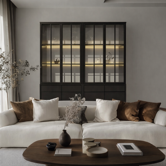 123kast  Buffet/vitrinekast Gibraltar - 240x50x225H cm - stalen deuren - standaard ZONDER verlichting