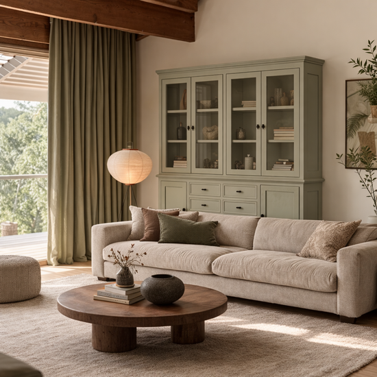 123kast  Buffetkast Foggia 04 - 220x48x225H cm - 4 vitrinedeuren - 6 soft close lades - 2 dichte deuren - landelijke/klassieke sierlijst