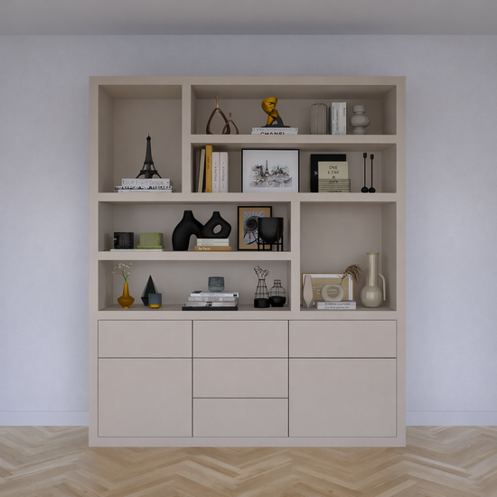 123kast  Vakkenkast Joetsu - 180x40x220H cm - 5cm plank dikte - 5 push to open lades - 2 push to open deuren - strak design