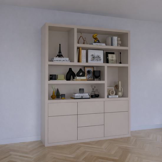 123kast  Vakkenkast Joetsu - 180x40x220H cm - 5cm plank dikte - 5 push to open lades - 2 push to open deuren - strak design