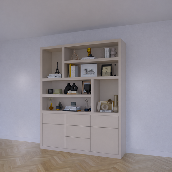 123kast  Vakkenkast Joetsu - 180x40x220H cm - 5cm plank dikte - 5 push to open lades - 2 push to open deuren - strak design