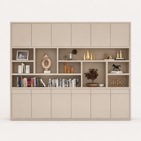 123kast  Vakkenkast Lanzarote 02 - 300x40x260H cm - push to open deuren - push to open lades - strakke afwerking