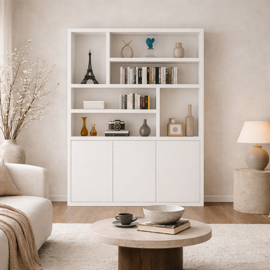 123kast  Vakkenkast Japan - 180x40x220H cm - 3 greeploze push to open deuren - open kast - stak design - 5cm plankdikte