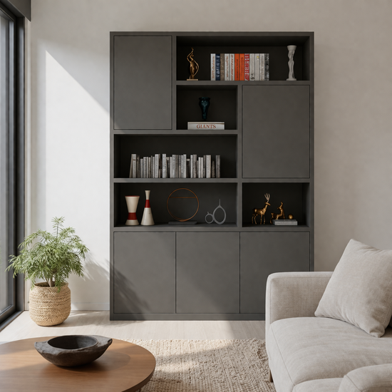 123kast  Vakkenkast Bendigo - 152x45x235H cm - 5 push to open deuren - 5 open vakken - 4cm plank dikte