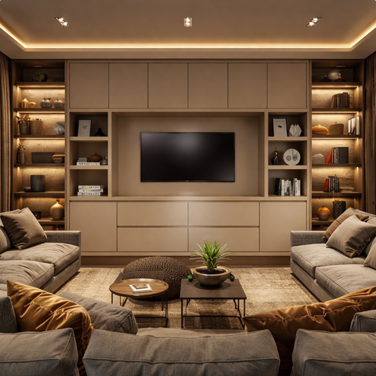 123kast  Cinewall Biarritz - 260x40x220H cm - tv vak - cinewall - push to open deuren - greeploze soft close lades - open vakken - strak design - 5cm plank en frame dikte