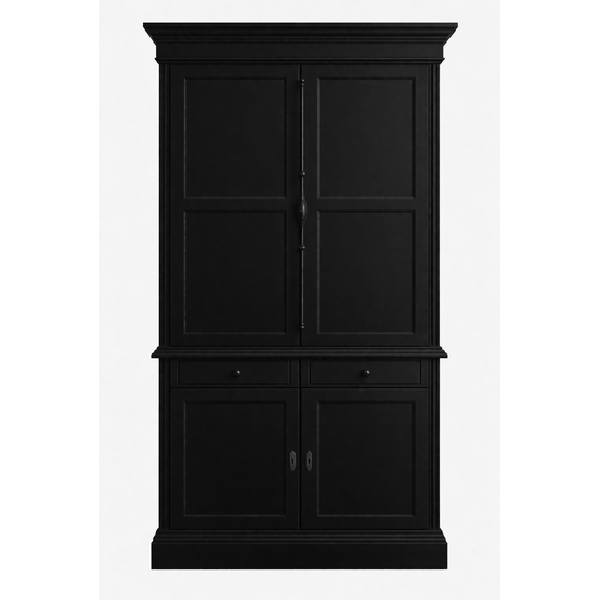 123kast kast Kings Library (zoals schets) - 100 x 40 x 250H cm -  Binnenkant Ral 9001 - Buitenkant Ral 9005 - Greepjes: boven kasten F26 - lades F08 - onder kasten F23 - sierlijke scharnieren 9cm